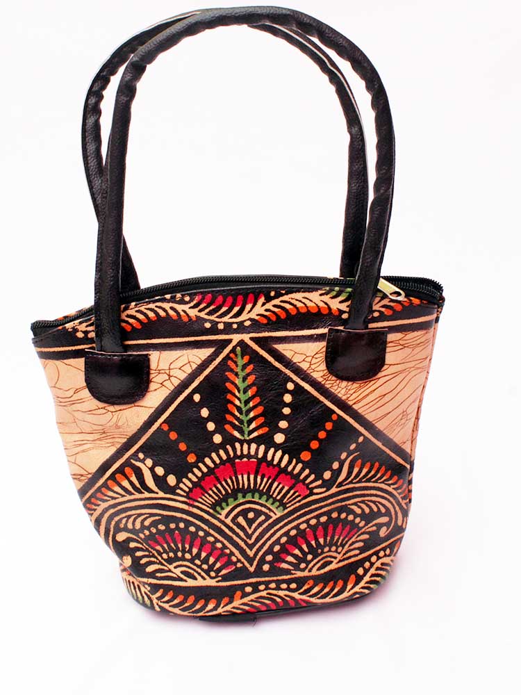 Fashion :: Bags :: SHANTINIKETAN EMBOSSED LEATHER PRODUCTS Shantiniketan  Hand Tooled Painted Traditional Printed PureLeather Hand Bag Purse for  Women and Girls